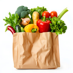 Wall Mural - Brown Paper bag with groceries, isolated on white background 