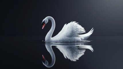 Naklejka na meble Graceful white swan gliding on dark waters with reflection, serene and elegant concept