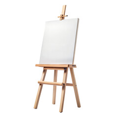 Empty canvas on a wooden easel in an art studio, ready for painting