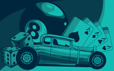 vector illustration of hot rod with pub game