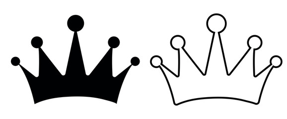 Set of crown fill and outline icon. king or queen crown vector illustration isolated on white background,