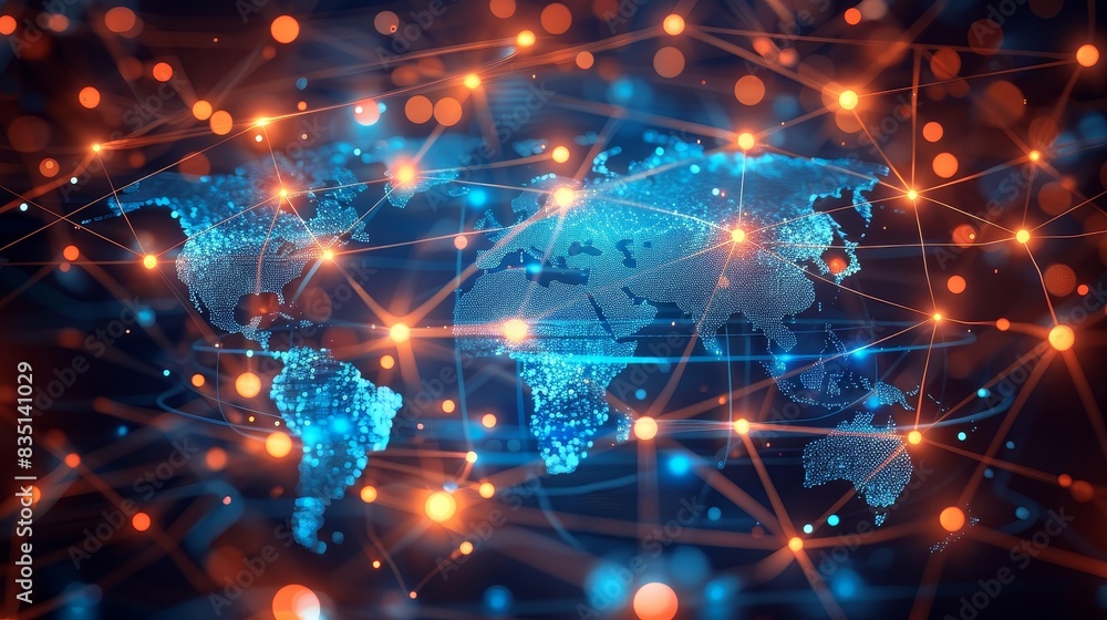 world map with global connection technology or social network with ...