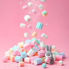 Delicious marshmallows on a pink background