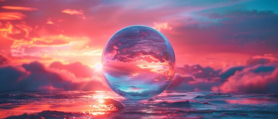 Wall Mural - A large, clear sphere is floating in the ocean