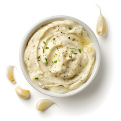 Wall Mural - Garlic dip isolated on white background, top view