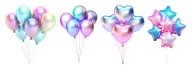 Wall Mural - 3d iridescent balloon shape set