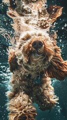 Sticker - A dog swimming under water in a pool