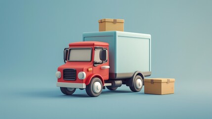 3D illustration of a cute delivery truck with packages. Perfect for themes of logistics, transportation, and delivery services. 3D Illustration.