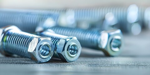 Metal Fasteners: Bolts, Nuts, Screws, Washers in Zinc and Chrome. Concept Metal Fasteners, Bolts, Nuts, Screws, Washers, Zinc Finish, Chrome Finish