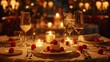 © CHAKKAPONG - 49. Elegant table setting with gourmet dessert, romantic candlelight, and luxurious restaurant ambiance