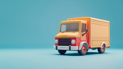 Colorful illustration of a vintage delivery truck in an empty studio with a blue background and good lighting for stock photo use. 3D Illustration.