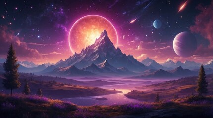 Stunning fantasy landscape of unearthly land in space