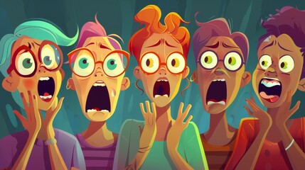 The modern cartoon depicts a group of women in panic and horror