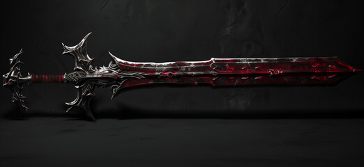 Wall Mural - a close up of a red and black sword with a black background