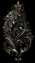 Wall Mural - a close up of a black and gold floral design on a black background