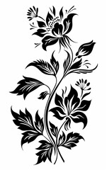 Wall Mural - a black and white drawing of a flower with leaves