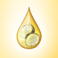 Wall Mural - Cooking oil drop with coconut inside on light yellow background