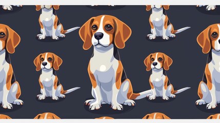Wall Mural - Seamless pattern featuring cartoon beagle dog characters