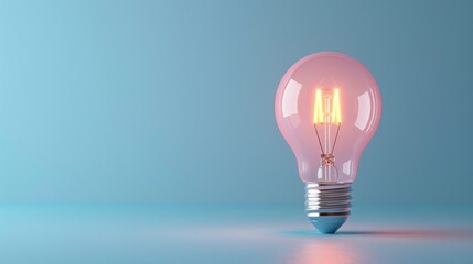 Illuminated vintage filament light bulb on a blue background, symbolizing creativity, innovation, and bright ideas in a minimalist setting. 3D Illustration.