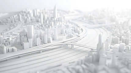 Wall Mural - 3d render of white map scene with futuristic city roads and buildings isometric perspective