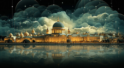 Wall Mural - An ethereal evening scene at the Al Aqsa mosque. Architectural grandeur and spiritual significance