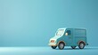© Tackey - Minimalistic 3D rendering of a cute, blue toy van on a blue backdrop. Perfect for children's themes and design concepts. 3D Illustration.