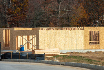 Wall Mural - beginning of construction of plywood house