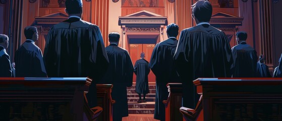 Sticker - Justice Concept: lawyers are standing in the hall of justice