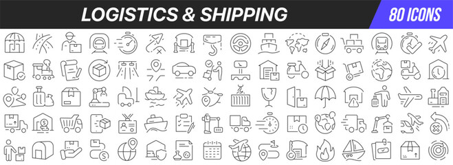 Poster - Logistics and shipping line icons collection. Big UI icon set in a flat design. Thin outline icons pack. Vector illustration EPS10