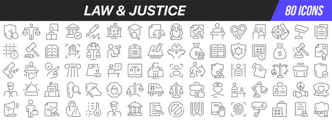 Poster - Law and justice line icons collection. Big UI icon set in a flat design. Thin outline icons pack. Vector illustration EPS10