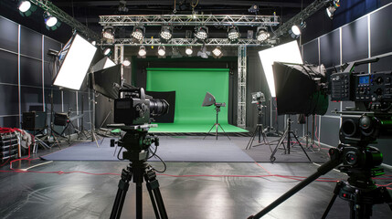 Media Production Studio with Green Screen, Lighting Setup