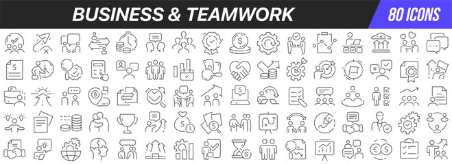 Aufkleber - Business and teamwork line icons collection. Big UI icon set in a flat design. Thin outline icons pack. Vector illustration EPS10