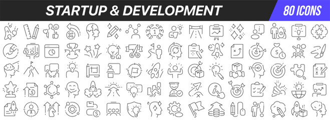 Leinwandbilder - Startup and development line icons collection. Big UI icon set in a flat design. Thin outline icons pack. Vector illustration EPS10