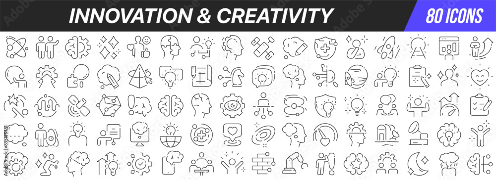 Innovation and creativity line icons collection. Big UI icon set in a ...