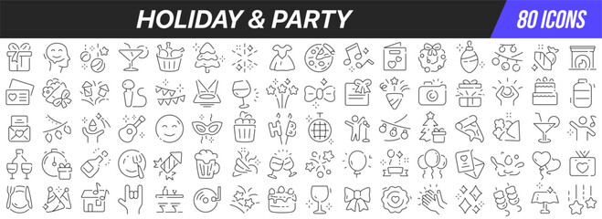 Wall Mural - Holiday and party line icons collection. Big UI icon set in a flat design. Thin outline icons pack. Vector illustration EPS10