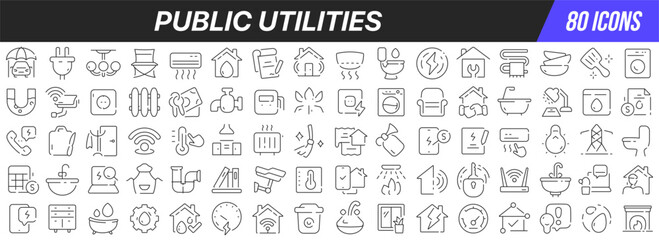 Public utilities line icons collection. Big UI icon set in a flat design. Thin outline icons pack. Vector illustration EPS10