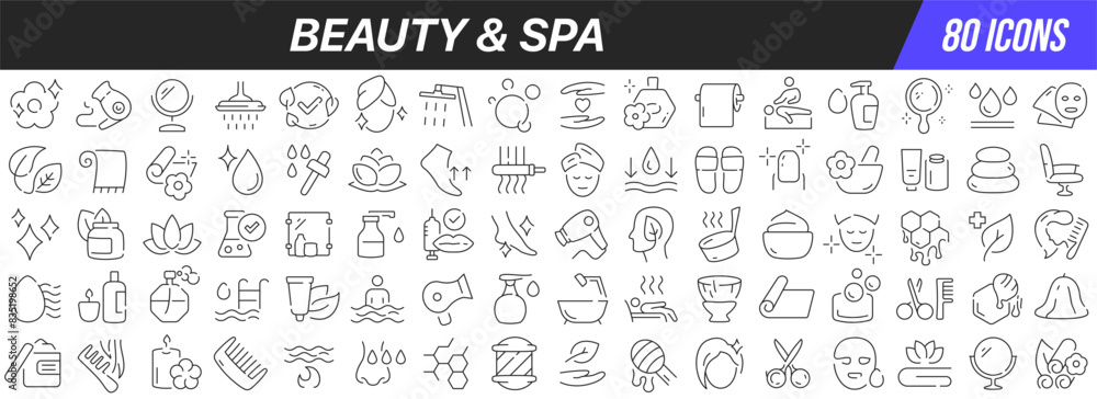 Beauty and spa line icons collection. Big UI icon set in a flat design ...
