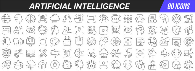 Leinwandbilder - Artificial intelligence line icons collection. Big UI icon set in a flat design. Thin outline icons pack. Vector illustration EPS10