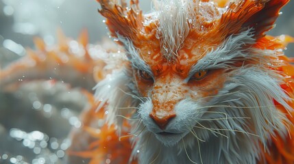 Wall Mural - a close up of a cat with water on its face