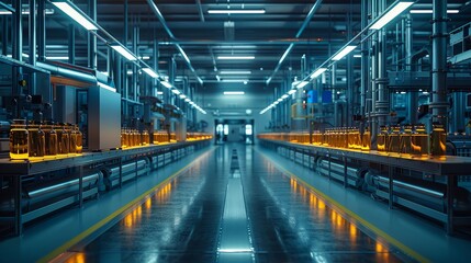 Canvas Print - a factory with rows of machines and lights