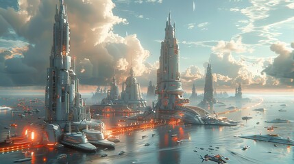 Wall Mural - a futuristic city with a lot of tall buildings