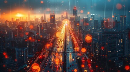 Wall Mural - a city with lots of traffic and lights on it