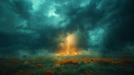 Wall Mural - a large field with a lightning in the sky