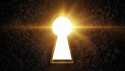 Poster - Golden light shining through keyhole creates dramatic effect - Illustration