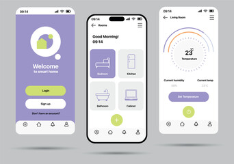 smart home app concept in flat design. a set of screens with an image of a smart home control applic