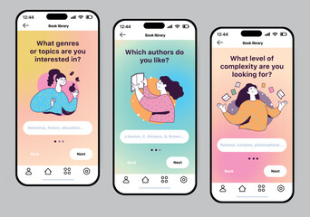 Wall Mural - book reading app concept in flat design. a colorful and bright concept of a phone application for fi