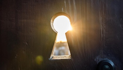 Poster - Golden light shining through keyhole creates dramatic effect - Photo