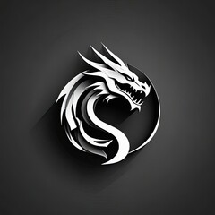 Wall Mural - dragon tattoo style. chinese zodiac year of the dragon,, logo iconic dragon, circel, tatto.. black and white. simple. cool. icon. symbol. sign. 