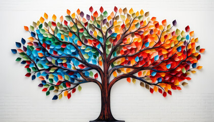 Wall Mural - A tree made of colorful paper is displayed on a wall