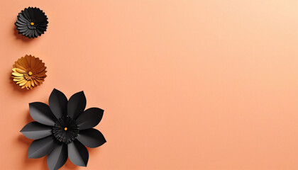 a wall filled with many Diwali concepts with a black three dimensional decorative flower. 3D rendering.